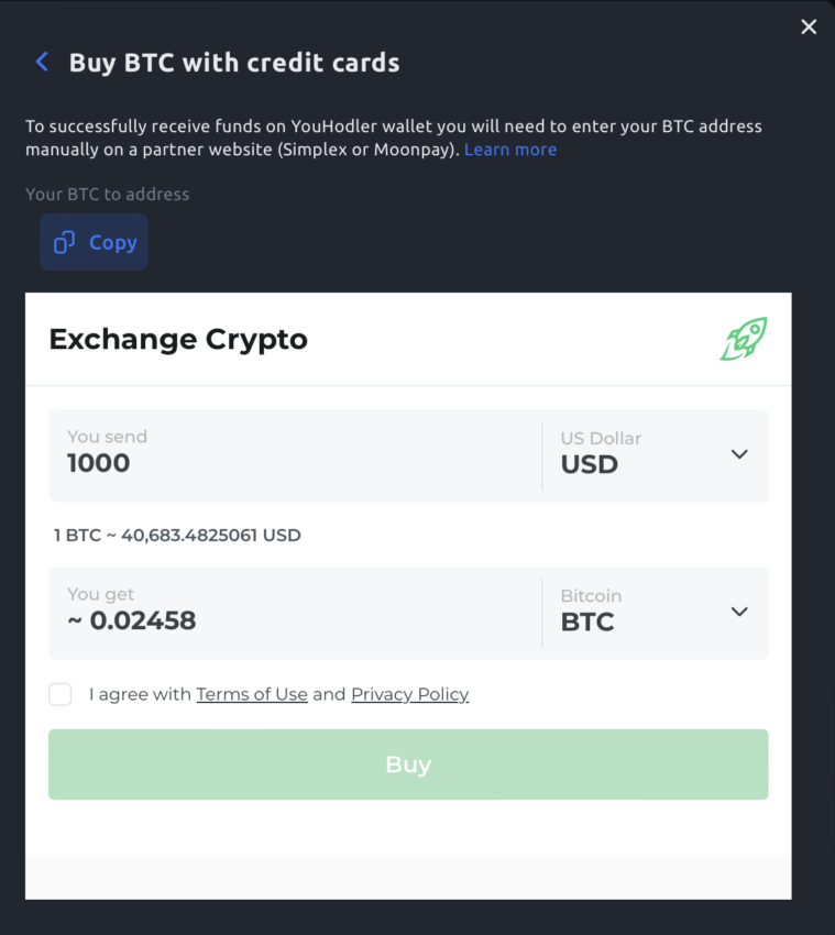 kredi kartıyla btc alma ekranı