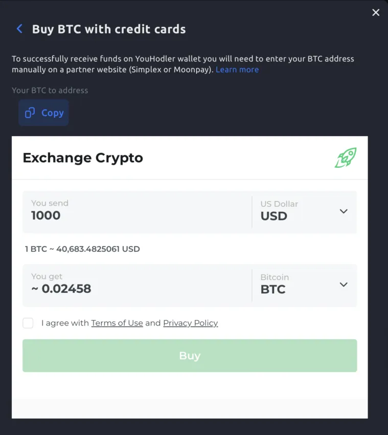 kredi kartıyla btc alma ekranı