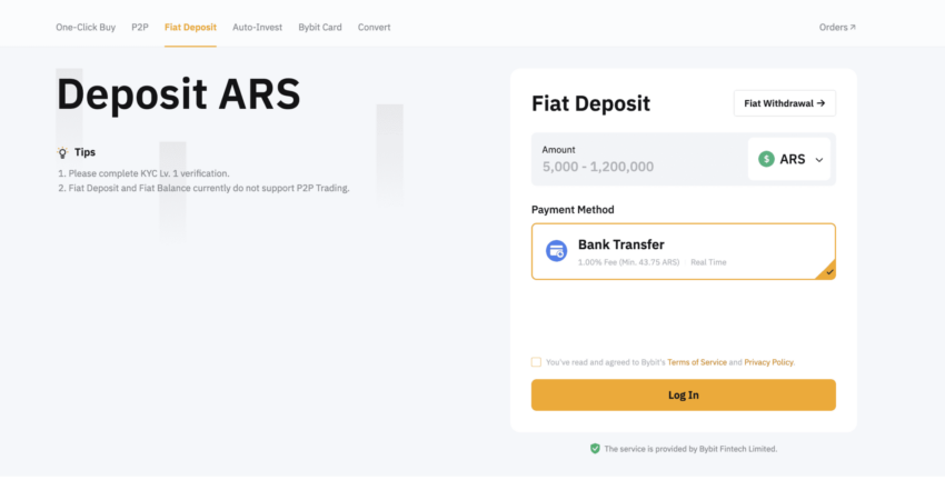 bybit para yatırma ekranı