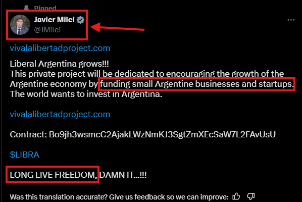 LIBRA meme coin hakkında Başkan Milei'nin sildiği tweet