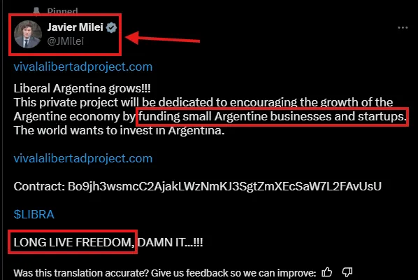 LIBRA meme coin hakkında Başkan Milei'nin sildiği tweet