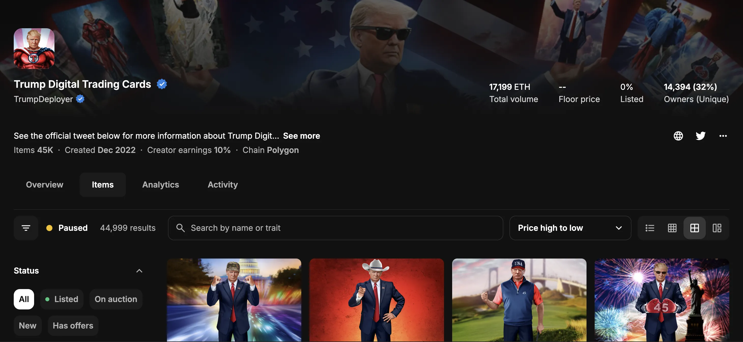 Trump Digital Trading Cards koleksiyonu. Kaynak. OpenSea