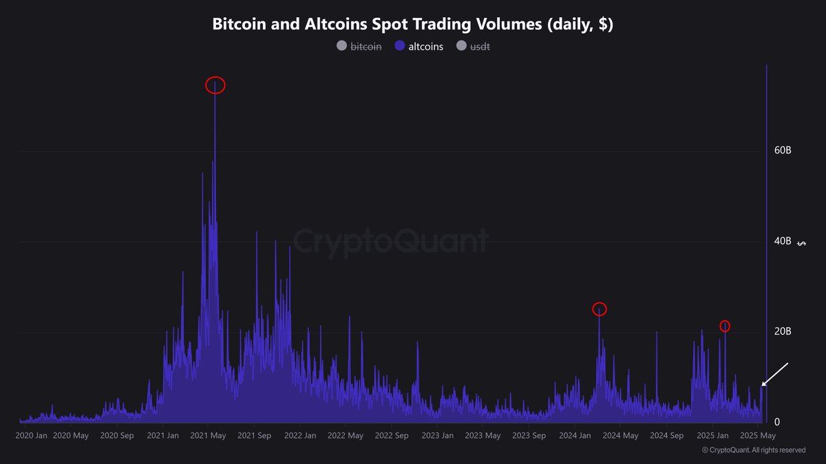 Bitcoin ve altcoin spot trading hacimleri. Kaynak: Nic Puckrin