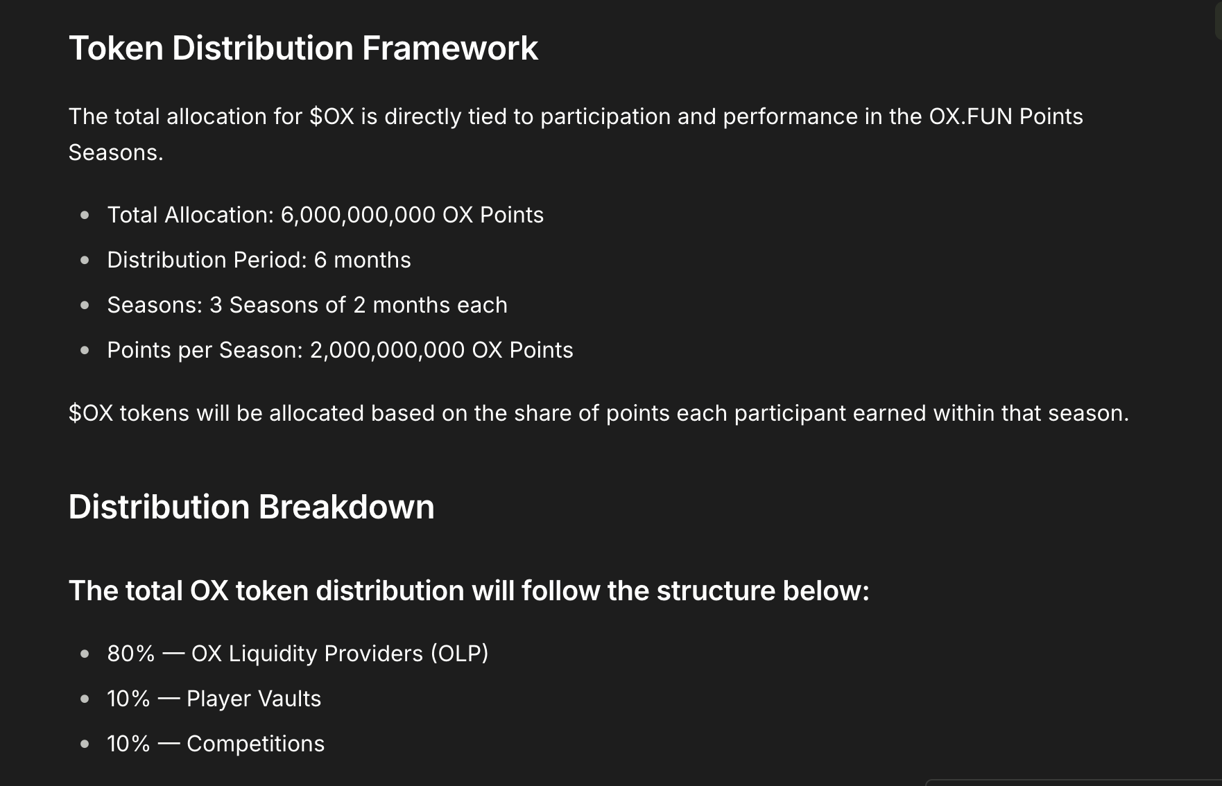 6 Milyar Ek OX Token Tahsisi. Kaynak: Ox.fun