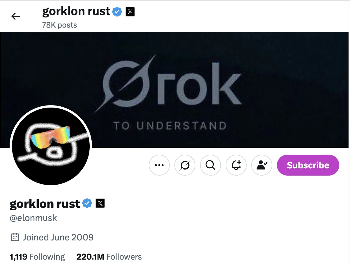 Elon Musk’ın Kullanıcı Adı Değişikliği Gorklon Rust