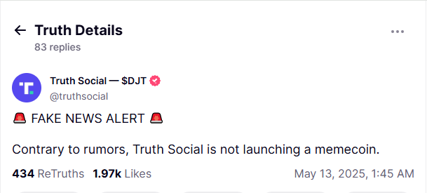 Truth Social meme coin söylentilerini yalanladı