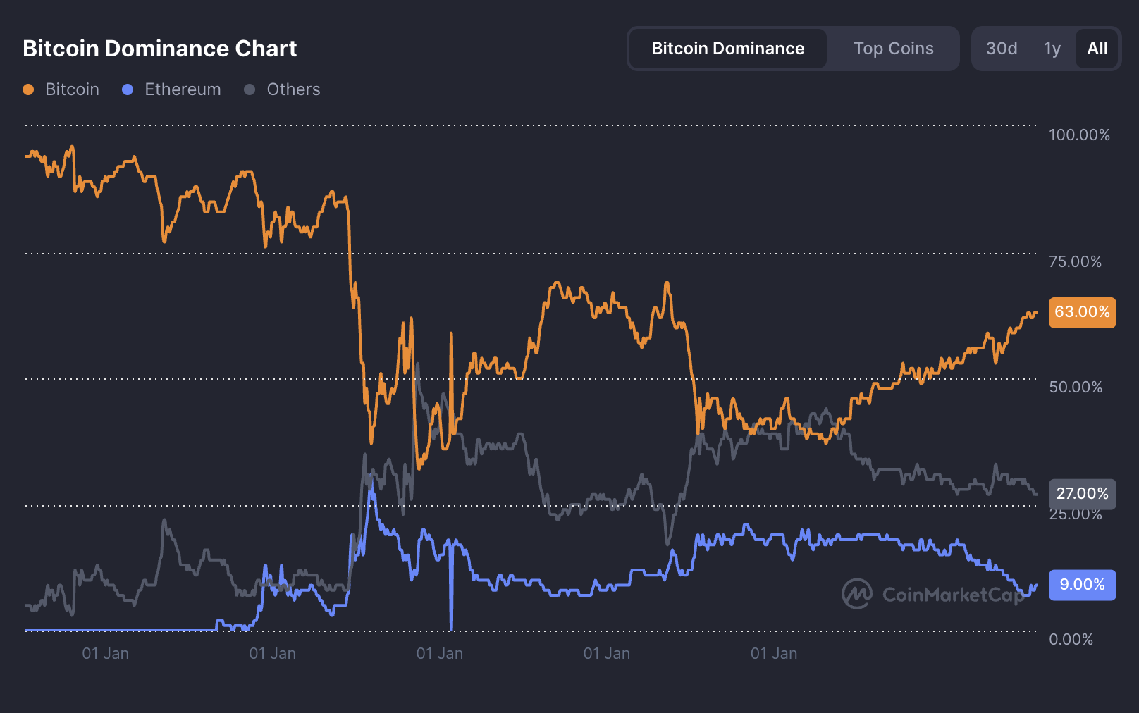Bitcoin Hakimiyeti. Kaynak: CoinMarketCap