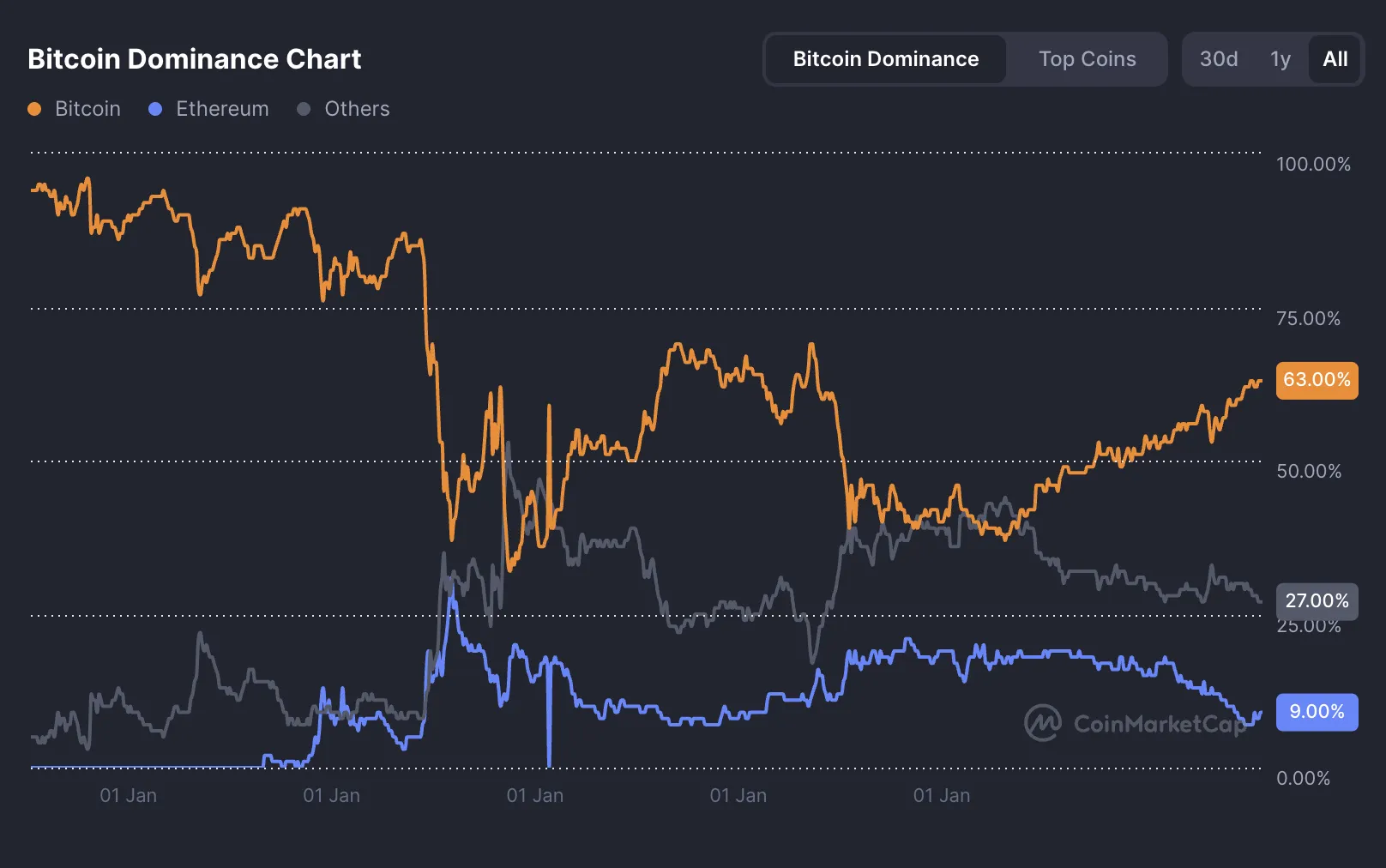 Bitcoin Hakimiyeti. Kaynak: CoinMarketCap