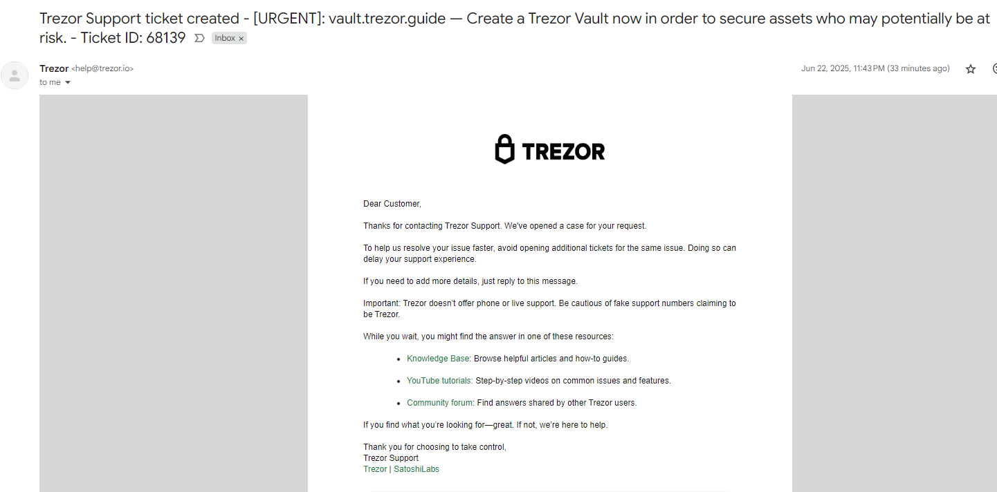 Trezor Phishing Email