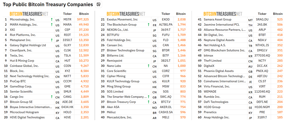 En büyük halka açık Bitcoin hazine şirketleri