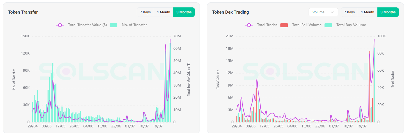VINE token'ın zincir üstü ve DEX aktivitesi. Kaynak: Solscan