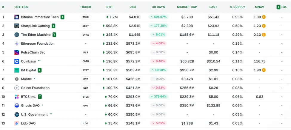 Ethereum Hazine Şirketleri