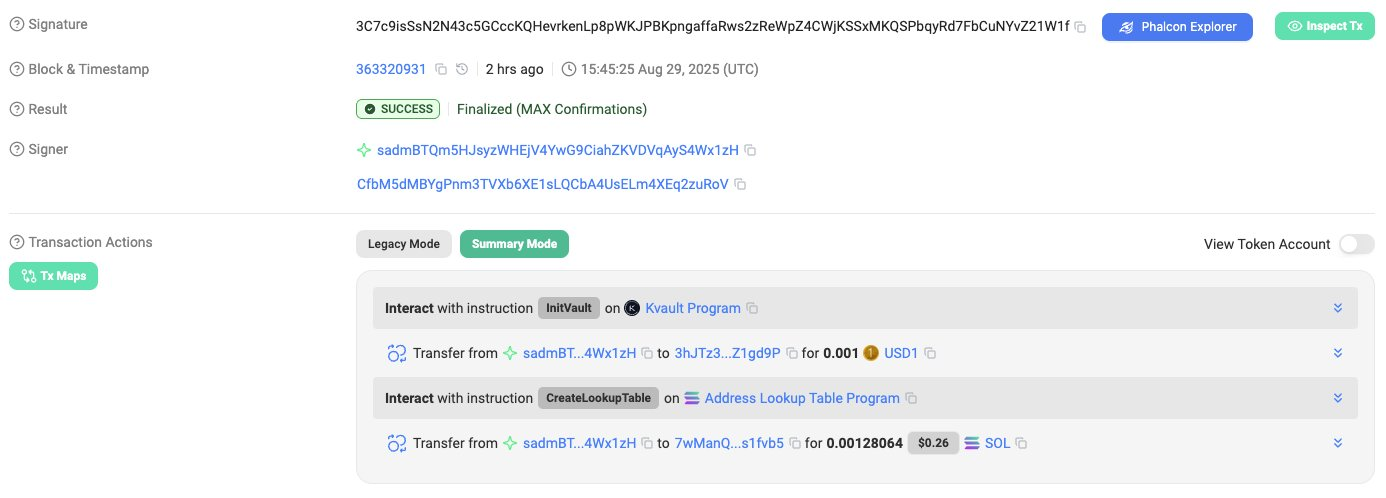 Kamino Finance üzerindeki USD1 Kasası.