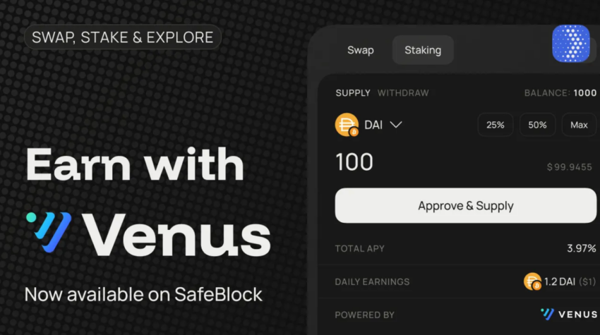 SafeBlock, Venus Protocol ile Entegre Oluyor: Herkes İçin Kolay DeFi Staking!